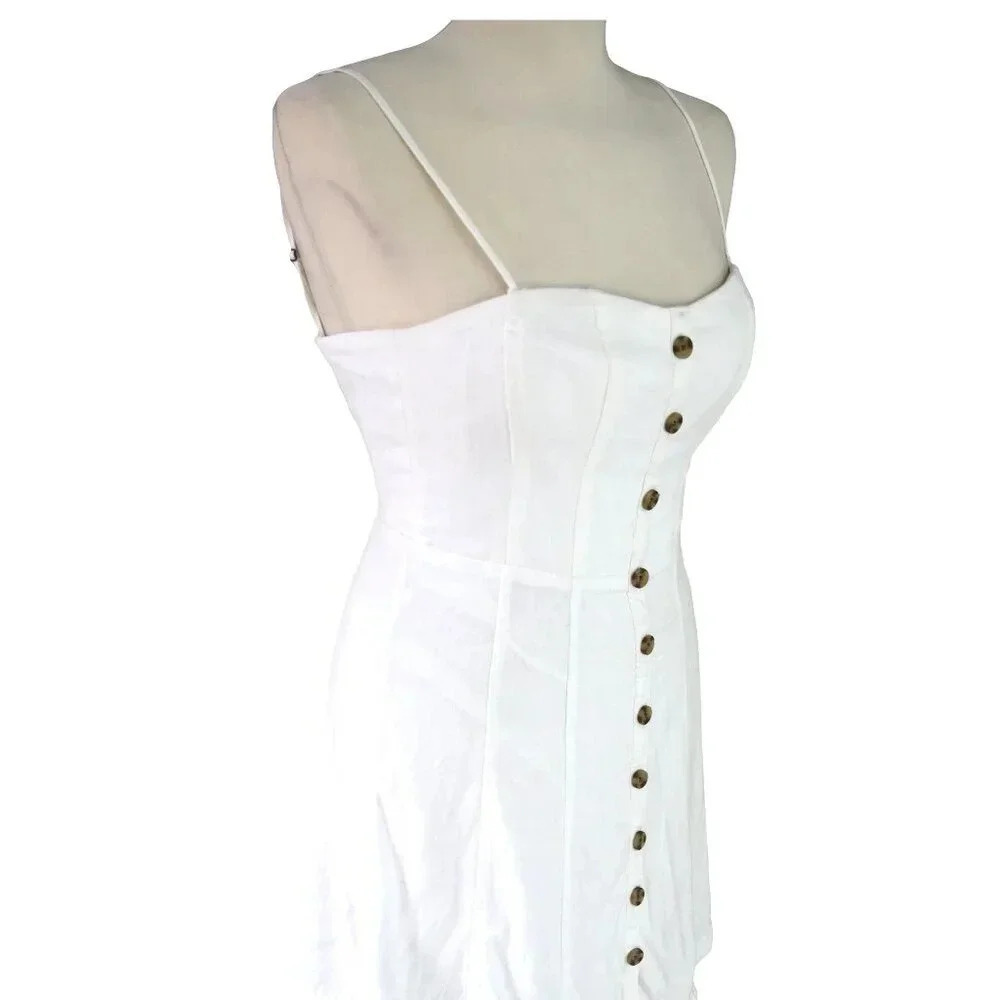 URBAN OUTFITTERS Kimchi Blue Lilyanna Linen Blend White Button-Down Dress Sz 4 - Picture 6 of 7